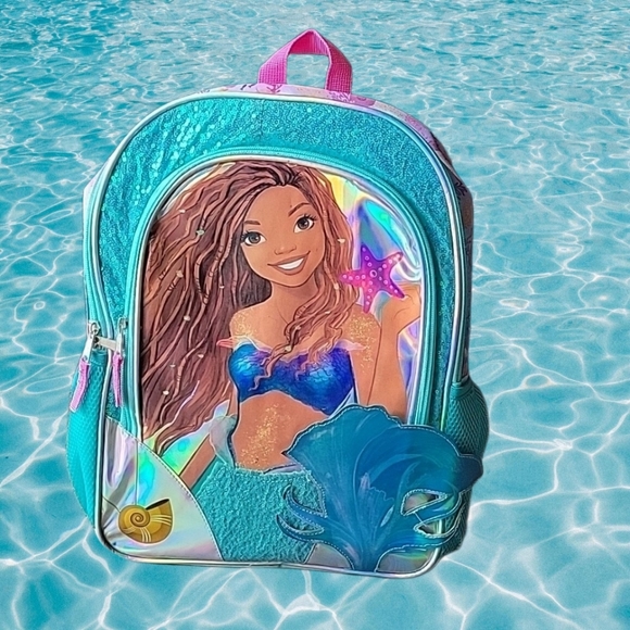 Little Mermaid Kids Ariel Sequin 17" Laptop Backpack RARE+Gift inside - Picture 9 of 17